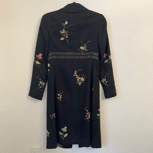 Anna Bui Gallery Floral Embroidered Coat Womens XS Black Suede Evening Formal - Picture 11 of 16